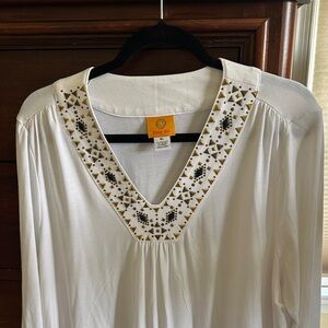Talbots Cream Embellished V-Neck Blouse